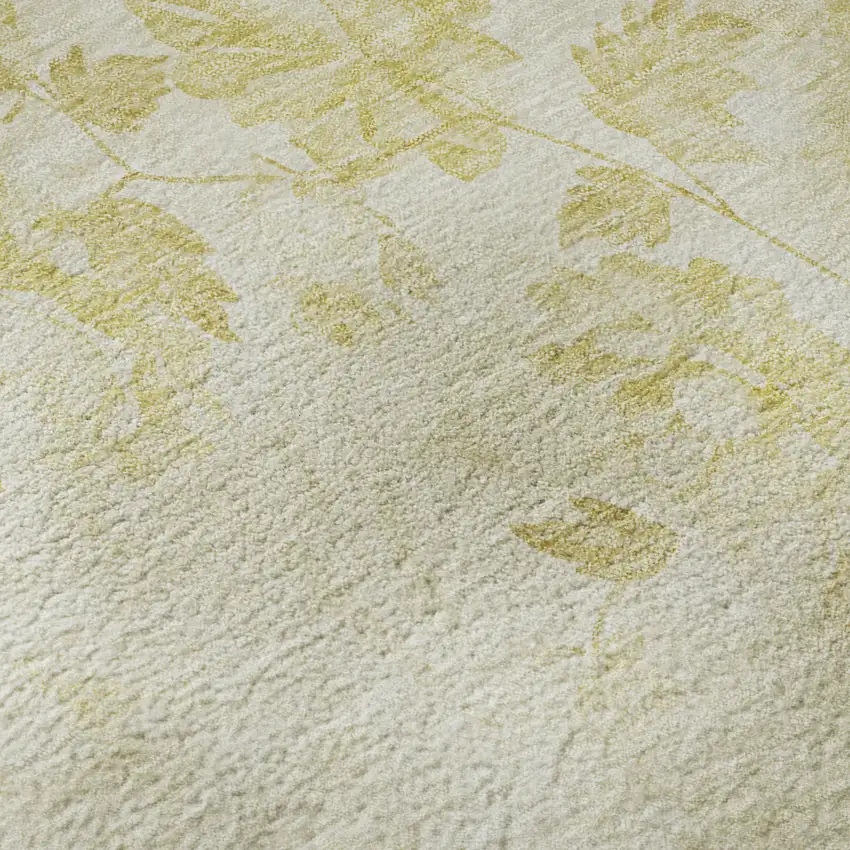 Gold And Ivory Floral Washable Area Rug With UV Protection Photo 9