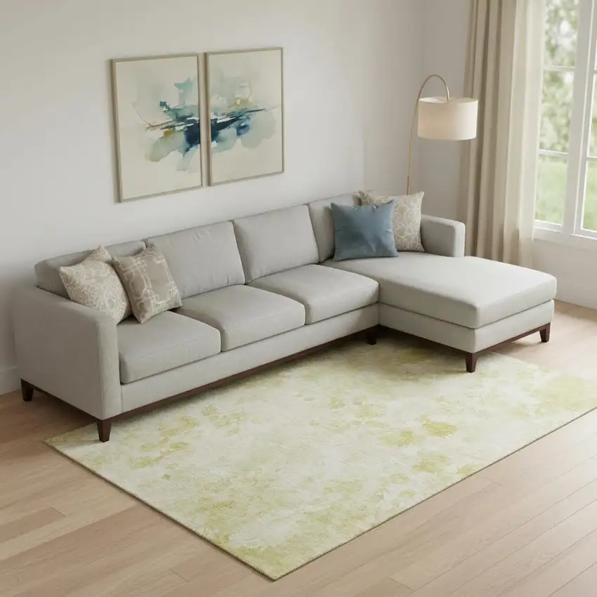 Gold And Ivory Floral Washable Area Rug With UV Protection Photo 1