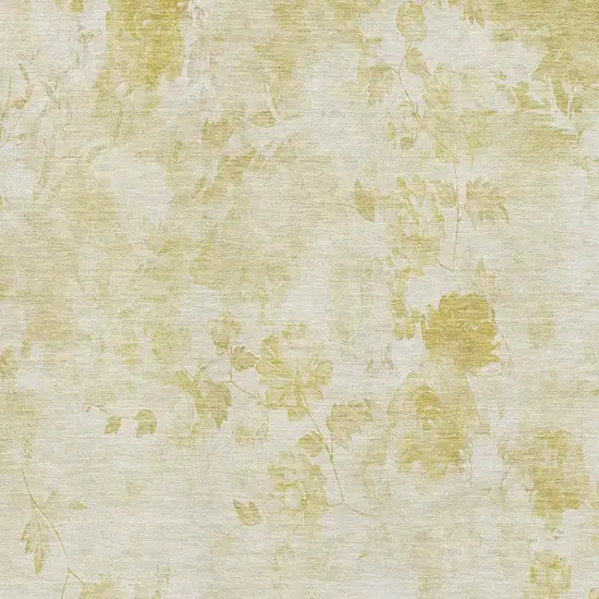 Gold And Ivory Floral Washable Area Rug With UV Protection Photo 2