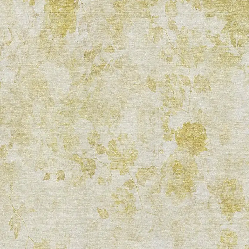 Gold And Ivory Floral Washable Area Rug With UV Protection Photo 2