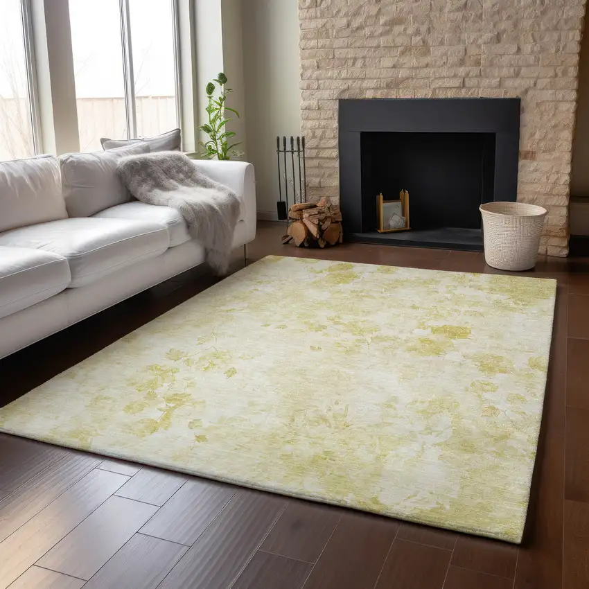 Gold And Ivory Floral Washable Area Rug With UV Protection Photo 5