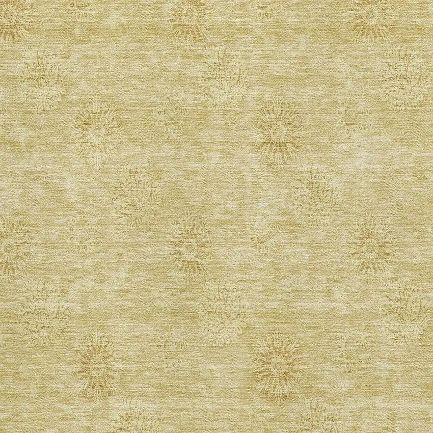 Gold And Ivory Floral Washable Area Rug With UV Protection Photo 4