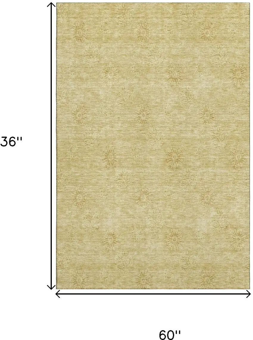 Gold And Ivory Floral Washable Area Rug With UV Protection Photo 3
