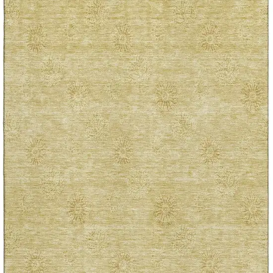 Gold And Ivory Floral Washable Area Rug With UV Protection Photo 5