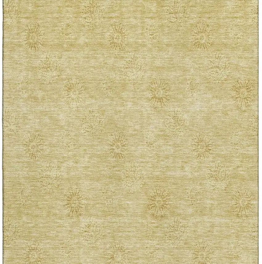 Gold And Ivory Floral Washable Area Rug With UV Protection Photo 5