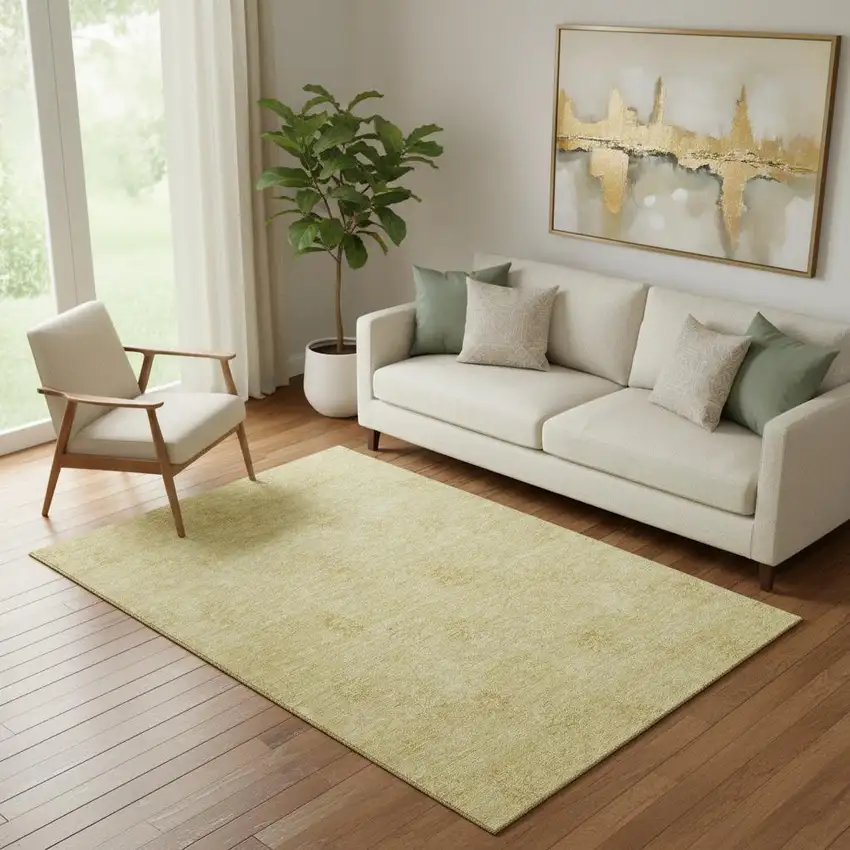 Gold And Ivory Floral Washable Area Rug With UV Protection Photo 1