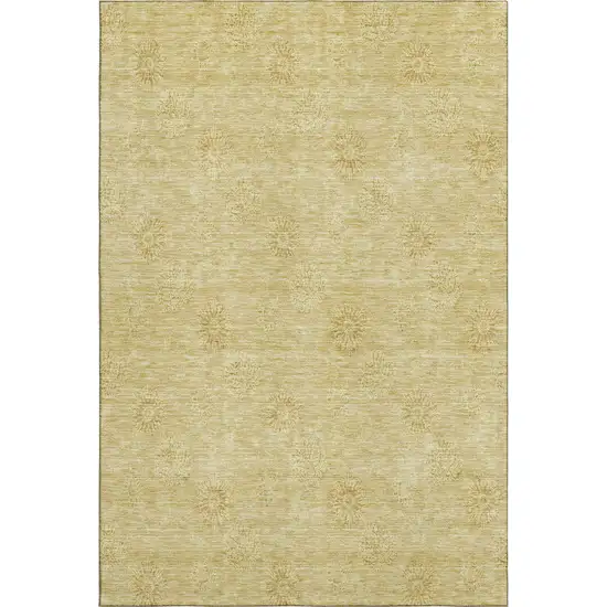 Gold And Ivory Floral Washable Area Rug With UV Protection Photo 7