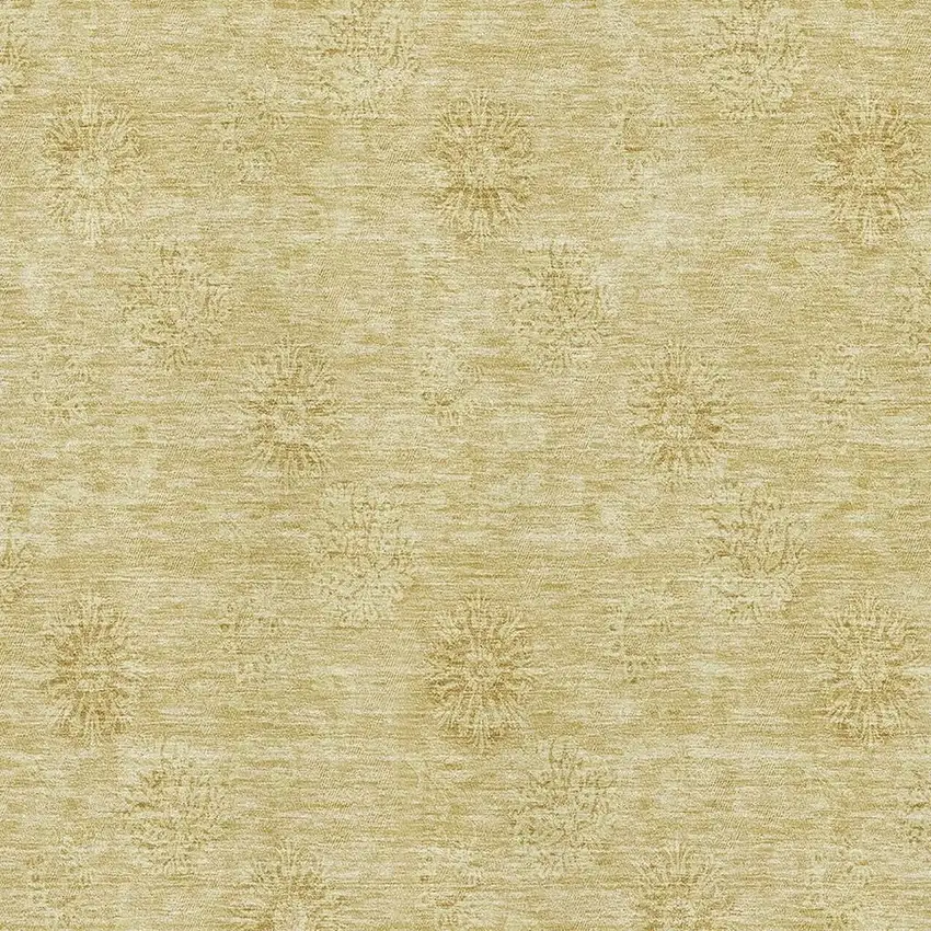 Gold And Ivory Floral Washable Area Rug With UV Protection Photo 4