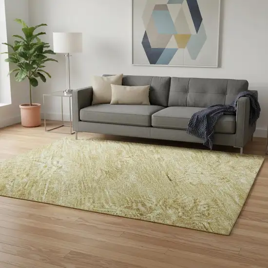 Gold And Ivory Floral Washable Area Rug With UV Protection Photo 2