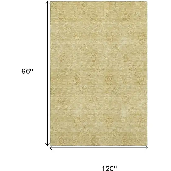Gold And Ivory Floral Washable Area Rug With UV Protection Photo 3
