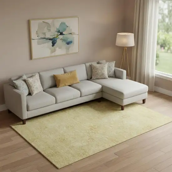 Gold And Ivory Floral Washable Area Rug With UV Protection Photo 1