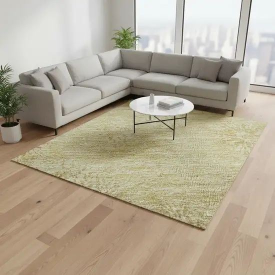 Gold And Ivory Floral Washable Area Rug With UV Protection Photo 2