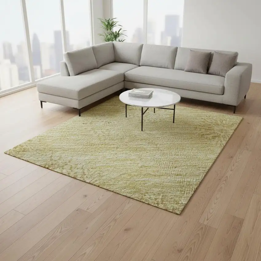 Gold And Ivory Floral Washable Area Rug With UV Protection Photo 2