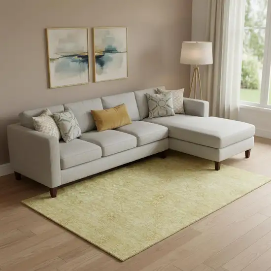 Gold And Ivory Floral Washable Area Rug With UV Protection Photo 2