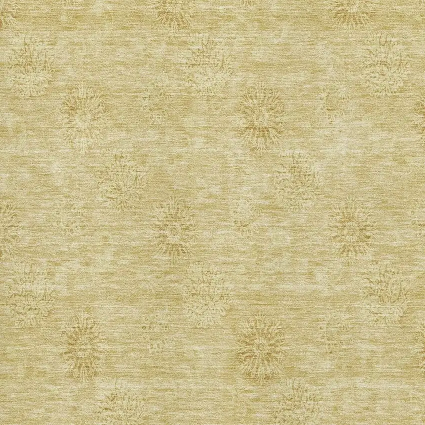 Gold And Ivory Floral Washable Area Rug With UV Protection Photo 3