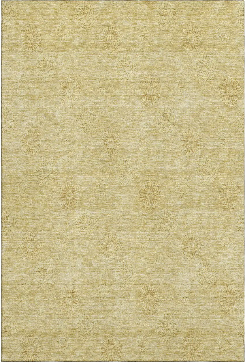Gold And Ivory Floral Washable Area Rug With UV Protection Photo 7