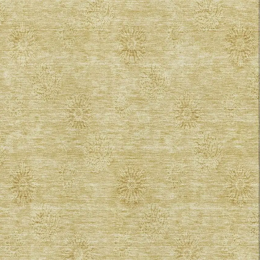 Gold And Ivory Floral Washable Area Rug With UV Protection Photo 6