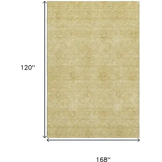 Gold And Ivory Floral Washable Area Rug With UV Protection Photo 3