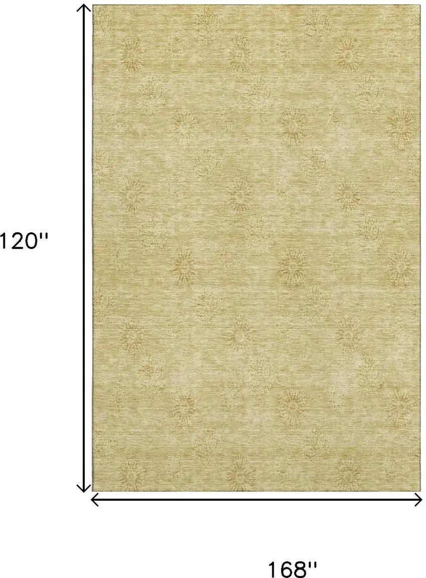 Gold And Ivory Floral Washable Area Rug With UV Protection Photo 3