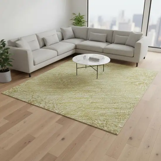 Gold And Ivory Floral Washable Area Rug With UV Protection Photo 2