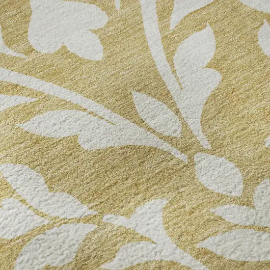 Gold And Ivory Floral Washable Area Rug With UV Protection Photo 8