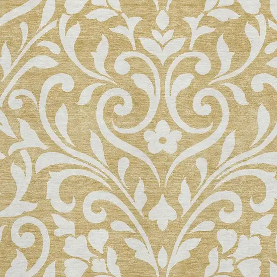 Gold And Ivory Floral Washable Area Rug With UV Protection Photo 3