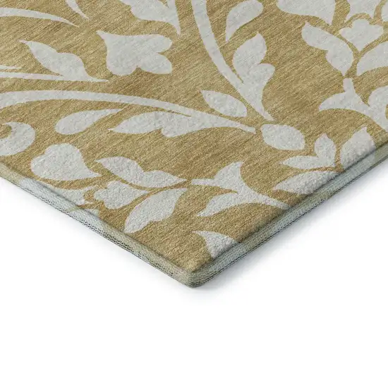 Gold And Ivory Floral Washable Area Rug With UV Protection Photo 8