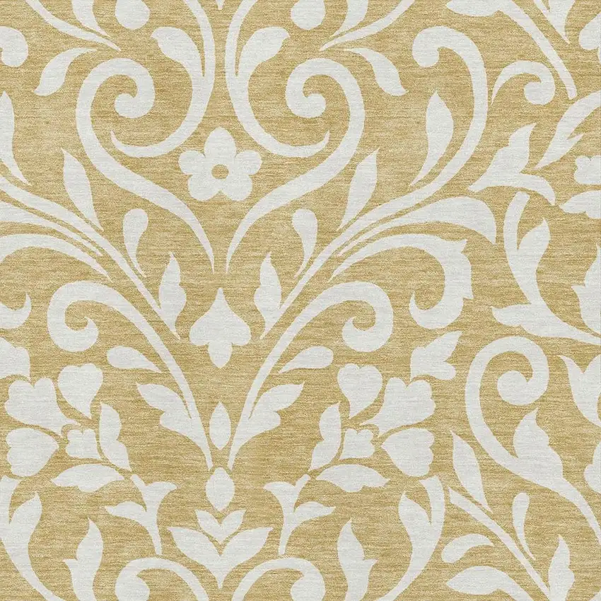 Gold And Ivory Floral Washable Area Rug With UV Protection Photo 3