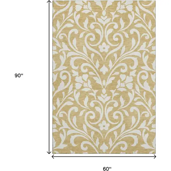 Gold And Ivory Floral Washable Area Rug With UV Protection Photo 9