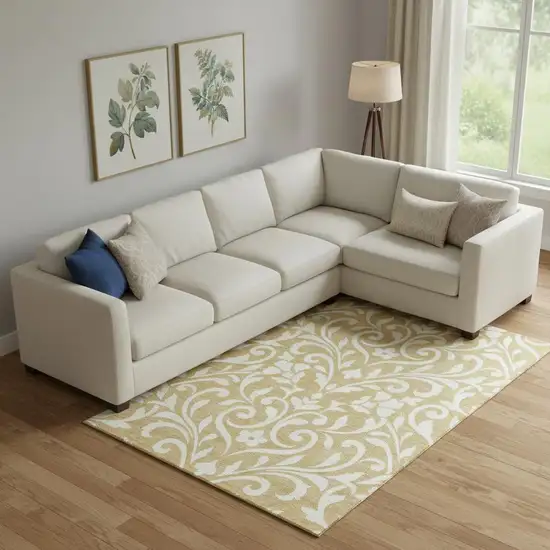 Gold And Ivory Floral Washable Area Rug With UV Protection Photo 1