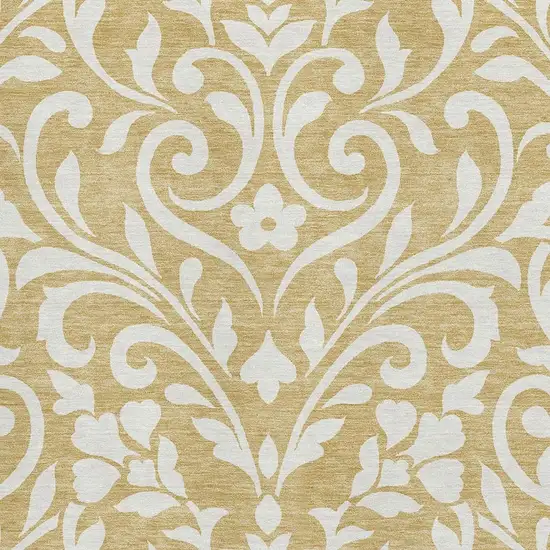 Gold And Ivory Floral Washable Area Rug With UV Protection Photo 3