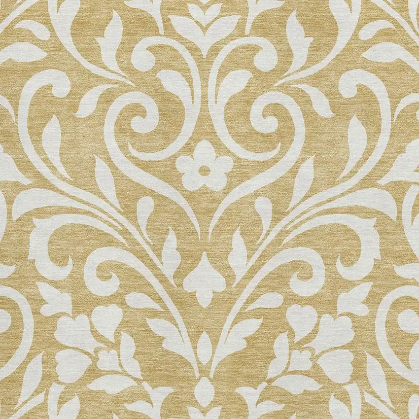 Gold And Ivory Floral Washable Area Rug With UV Protection Photo 3