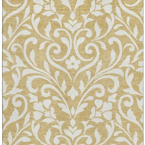 Gold And Ivory Floral Washable Area Rug With UV Protection Photo 4