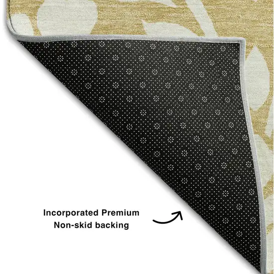 Gold And Ivory Floral Washable Area Rug With UV Protection Photo 7