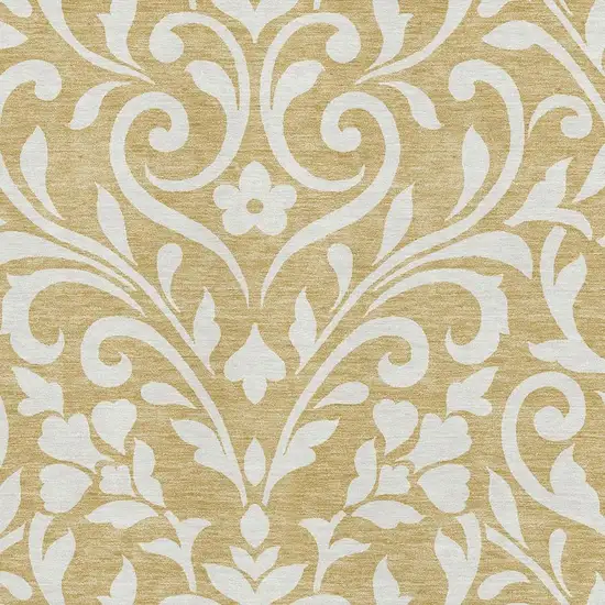 Gold And Ivory Floral Washable Area Rug With UV Protection Photo 3