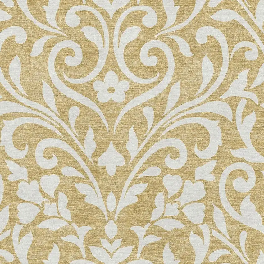 Gold And Ivory Floral Washable Area Rug With UV Protection Photo 3