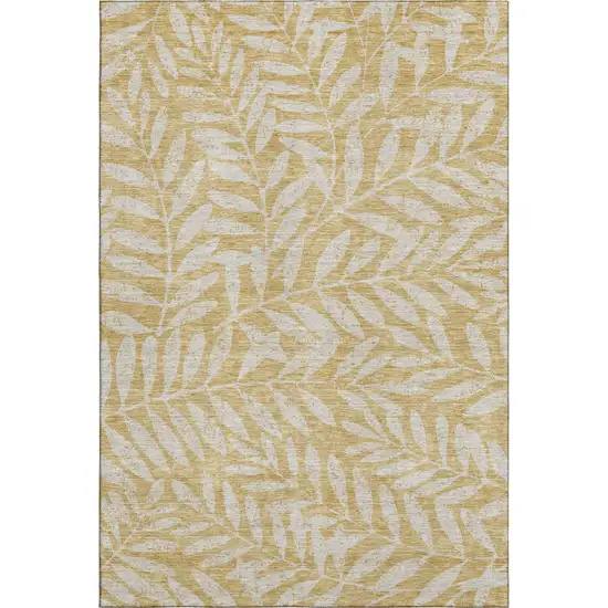 Gold And Ivory Floral Washable Area Rug With UV Protection Photo 1