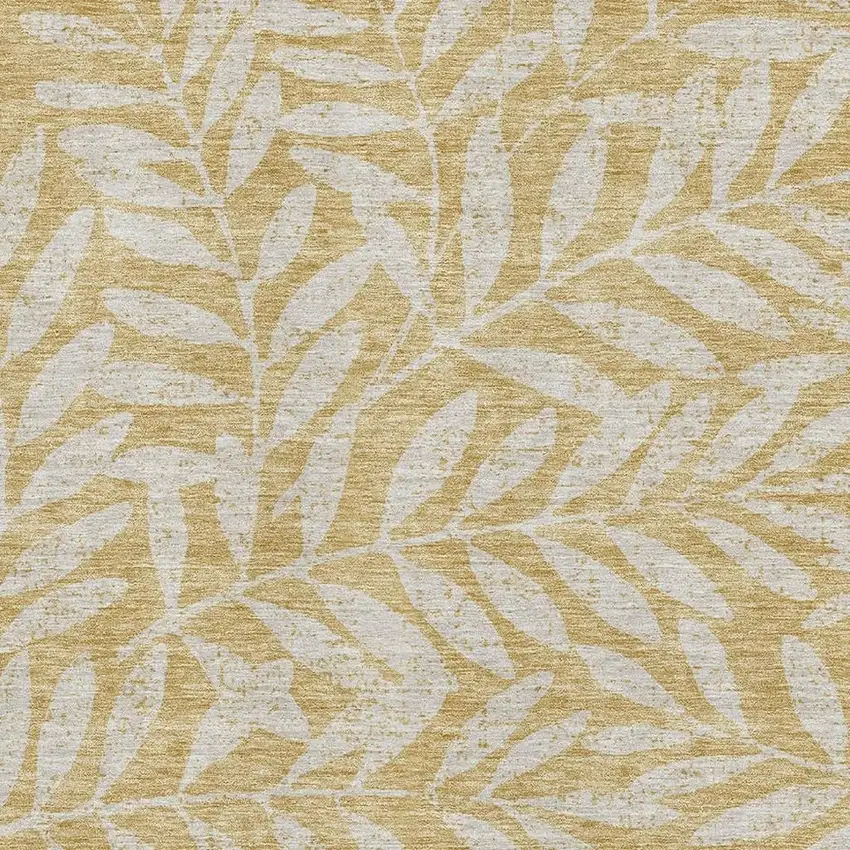 Gold And Ivory Floral Washable Area Rug With UV Protection Photo 3