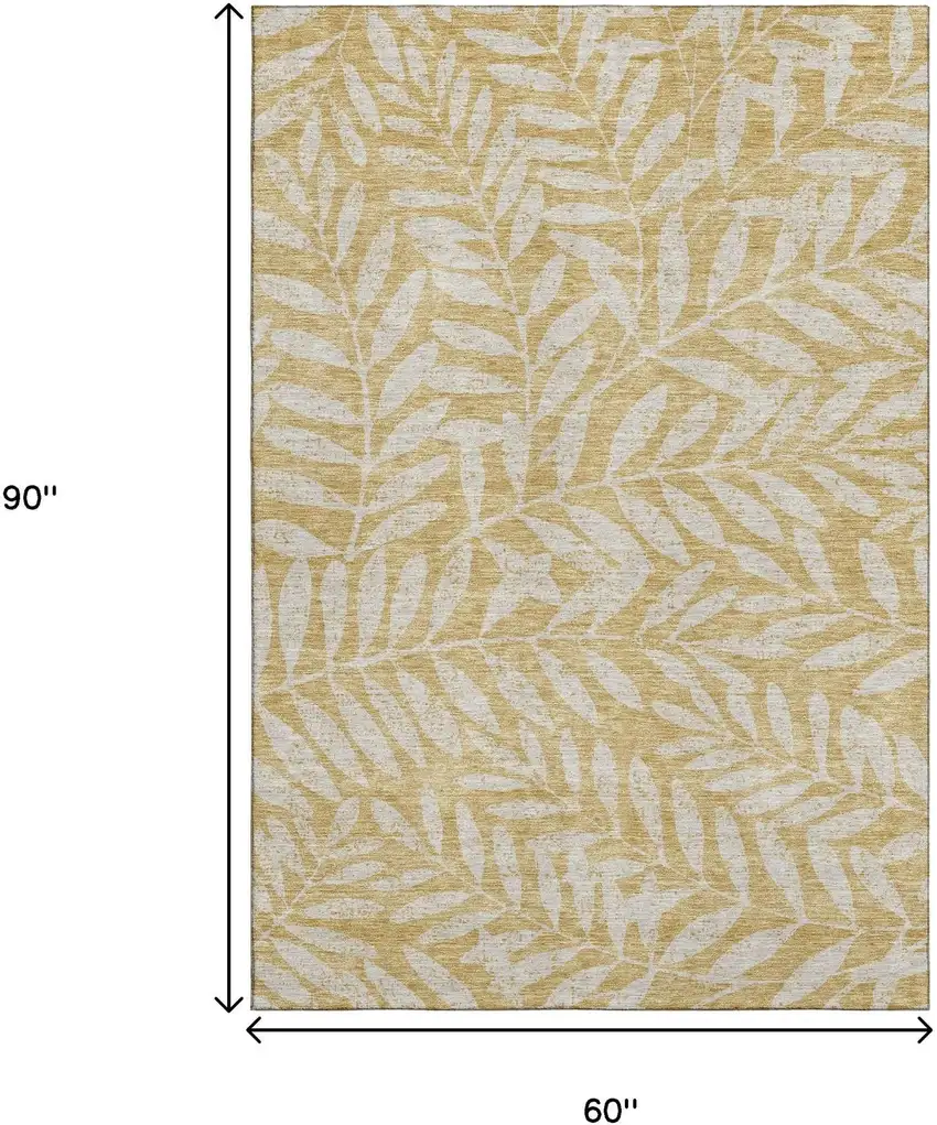 Gold And Ivory Floral Washable Area Rug With UV Protection Photo 9