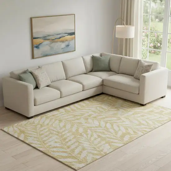 Gold And Ivory Floral Washable Area Rug With UV Protection Photo 1