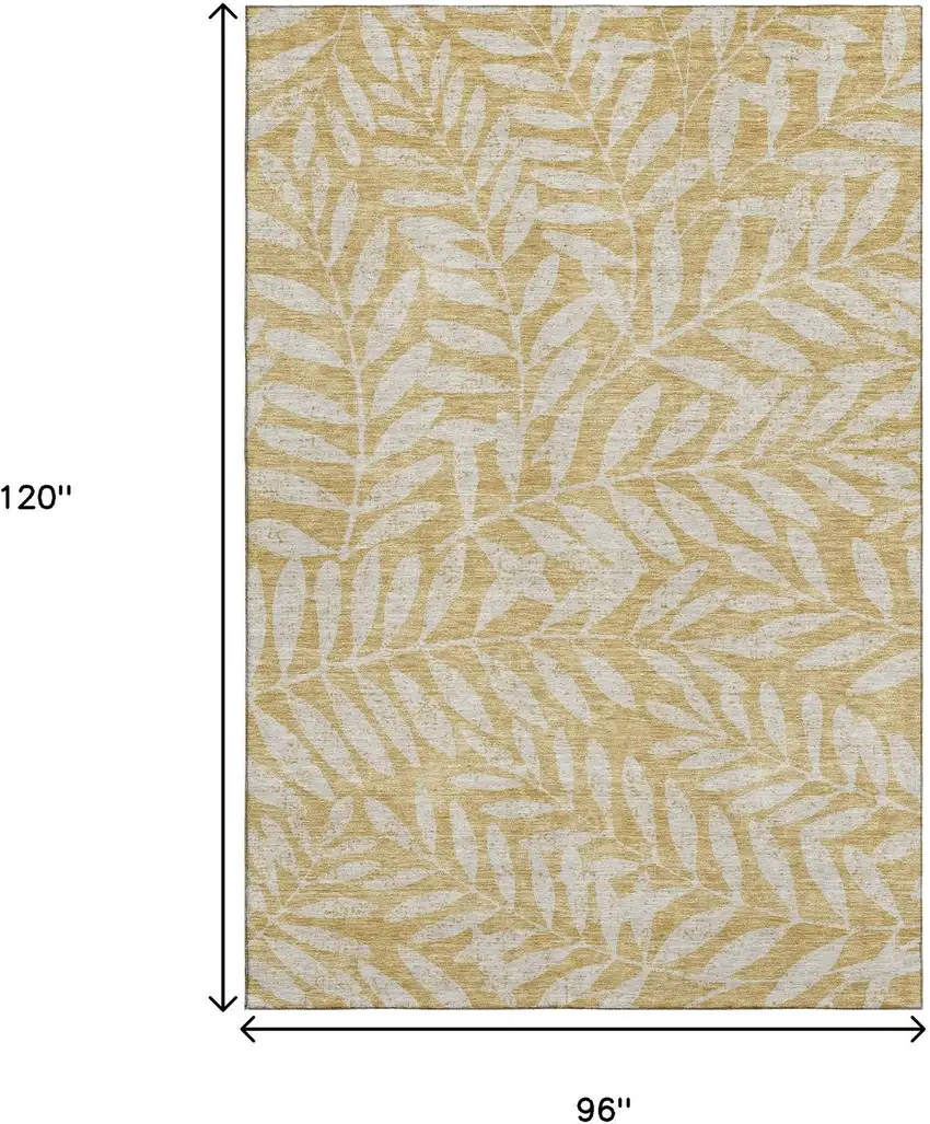 Gold And Ivory Floral Washable Area Rug With UV Protection Photo 9