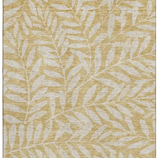 Gold And Ivory Floral Washable Area Rug With UV Protection Photo 4