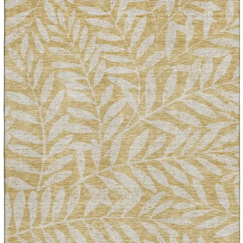 Gold And Ivory Floral Washable Area Rug With UV Protection Photo 4