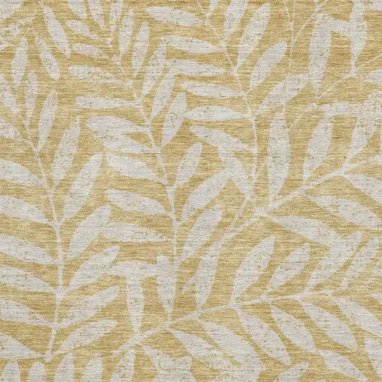 Gold And Ivory Floral Washable Area Rug With UV Protection Photo 3