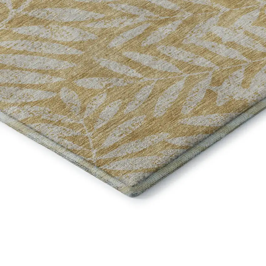Gold And Ivory Floral Washable Area Rug With UV Protection Photo 8