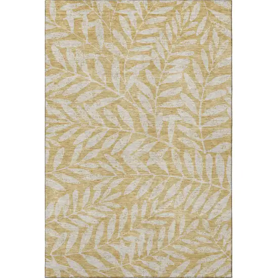 Gold And Ivory Floral Washable Area Rug With UV Protection Photo 3
