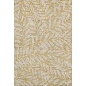 Photo of Gold And Ivory Floral Washable Area Rug With UV Protection