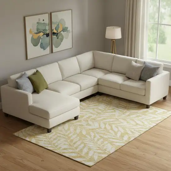 Gold And Ivory Floral Washable Area Rug With UV Protection Photo 1