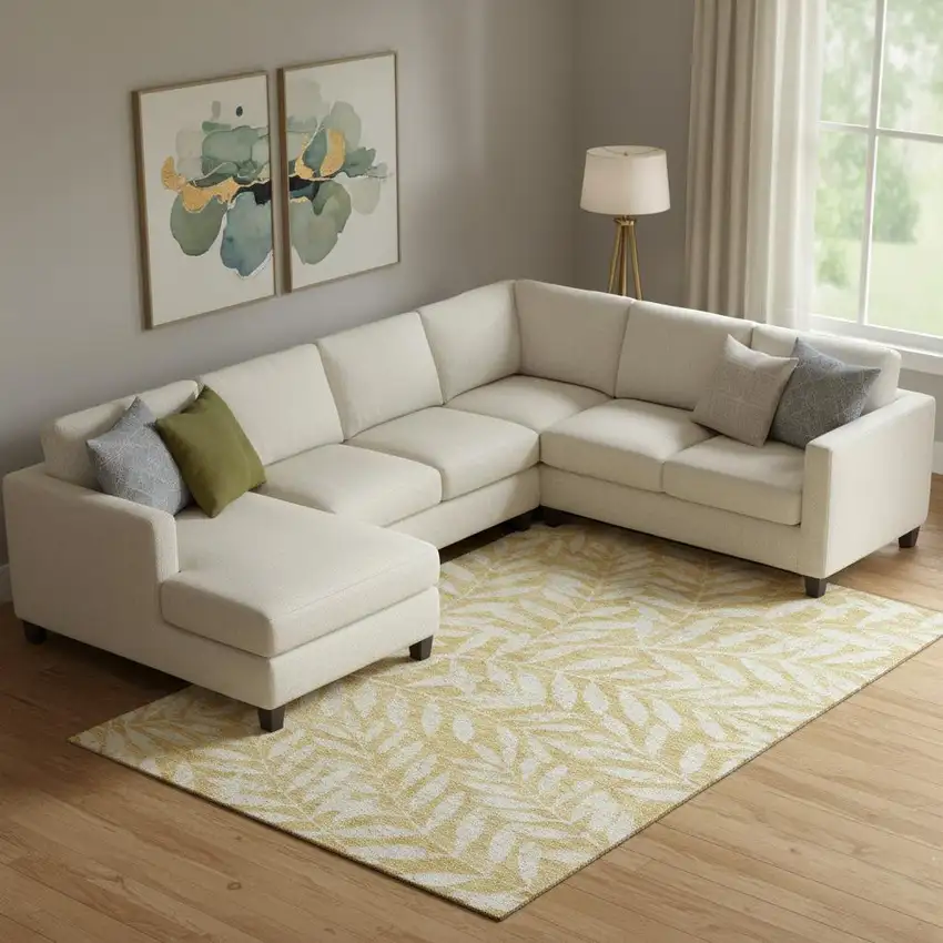 Gold And Ivory Floral Washable Area Rug With UV Protection Photo 1