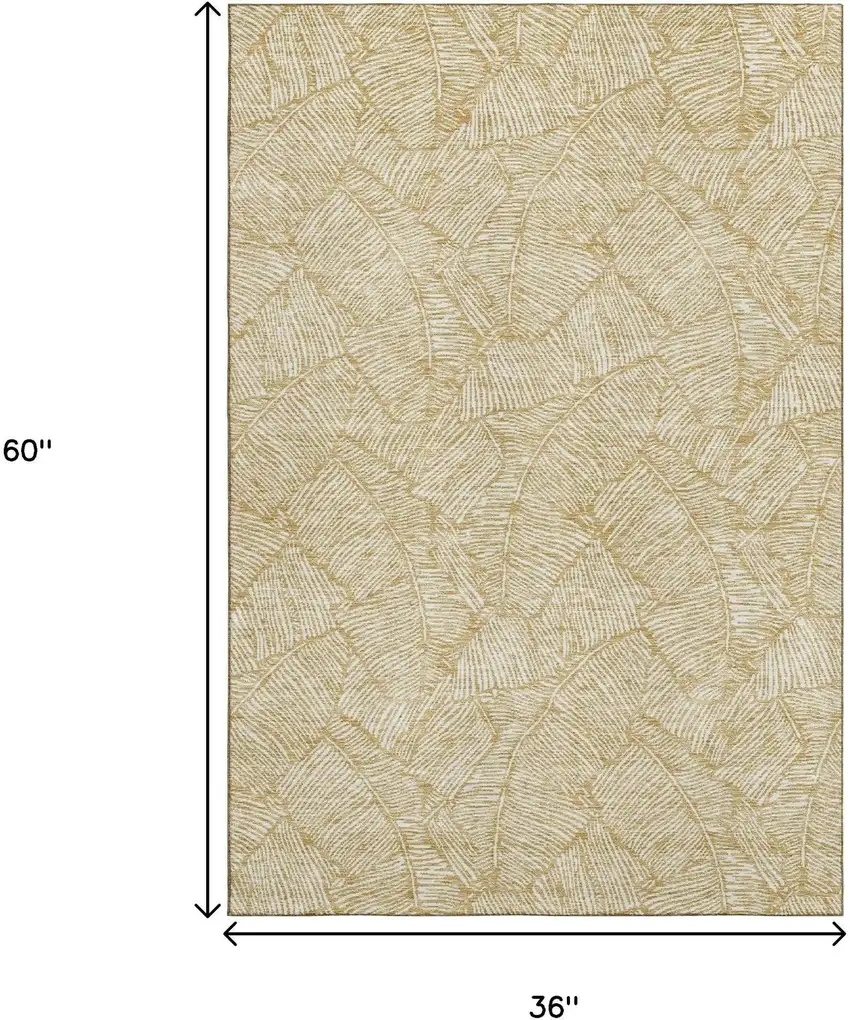 Gold And Ivory Floral Washable Area Rug With UV Protection Photo 3